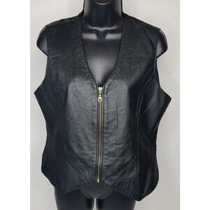 Vintage Womens Full Zip Black Leather Motorcycle Vest by Styleworks M
